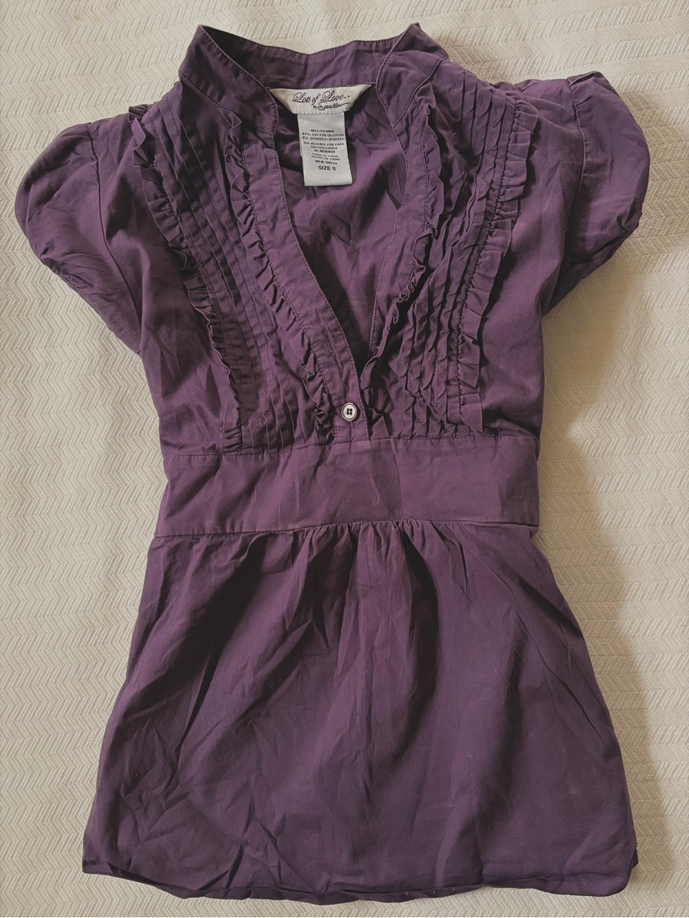 Lilac Purple Ruffle Pintuck V-Neck Blouse